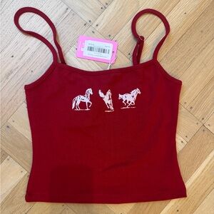 NWT! Edikted - Wild Horses Graphic Tank Top - XS Vivid Red Graphic Tank Top